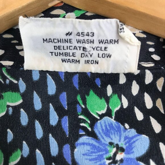 Vtg KMart Button Front Shirt Mens L 38 Long Sleeve Polka Dot Floral Blue White - Picture 6 of 9